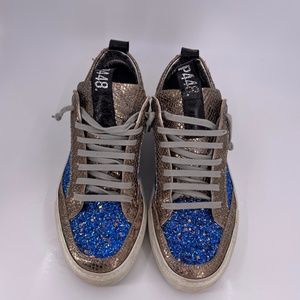 P448 Soho Sequin Low Top Sneaker Royal Blue/Gold Glitter Sneakers SIZE 39/9